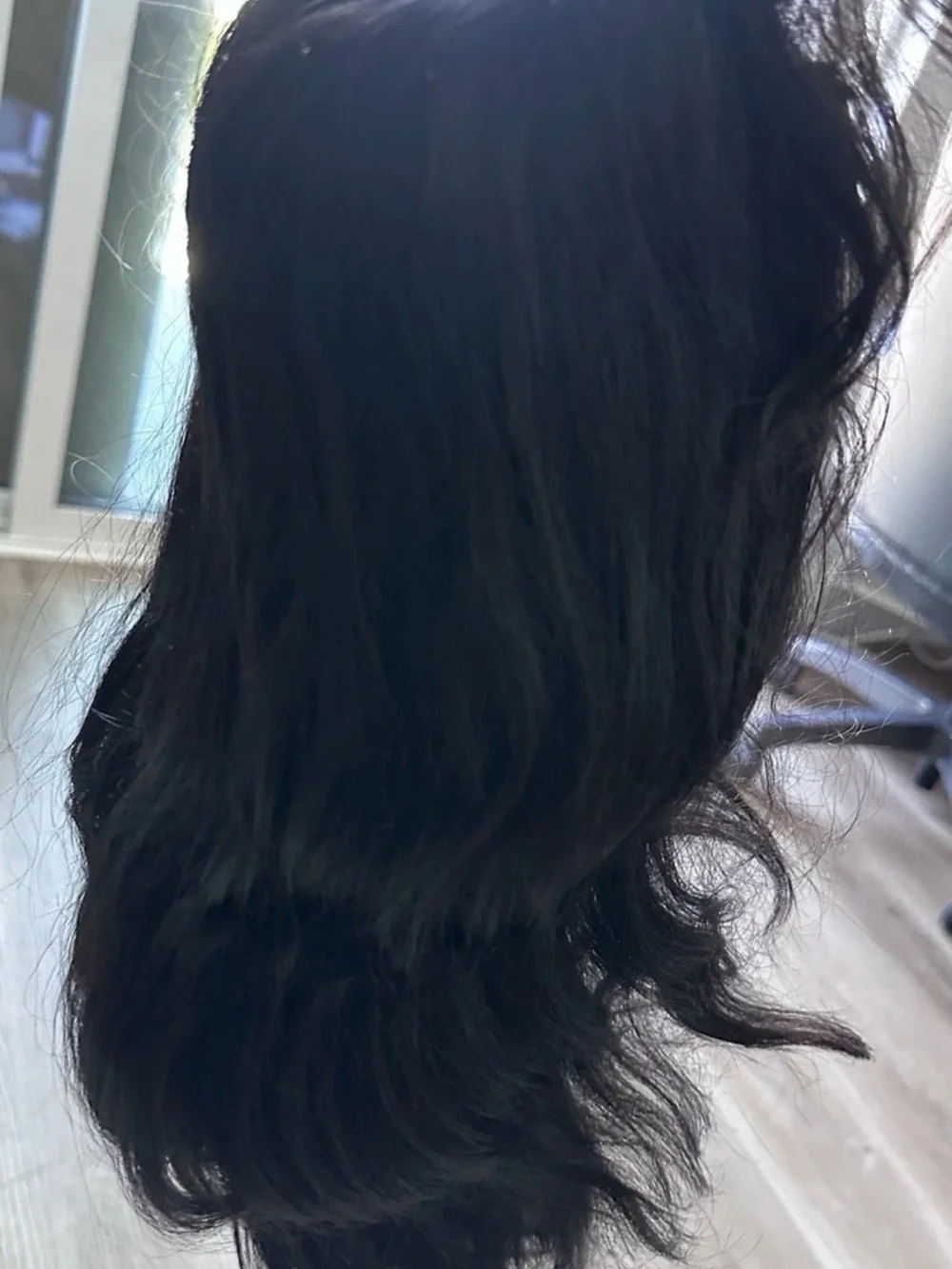 Black Wavy Lace Front Wig with Bangs - Natural‎ Shine